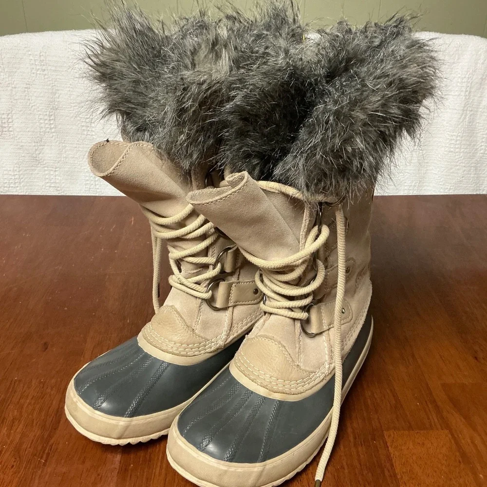 Sorel Joan of Arctic Women 9 Waterproof Winter Snow Boots Faux Fur Beige 1708741